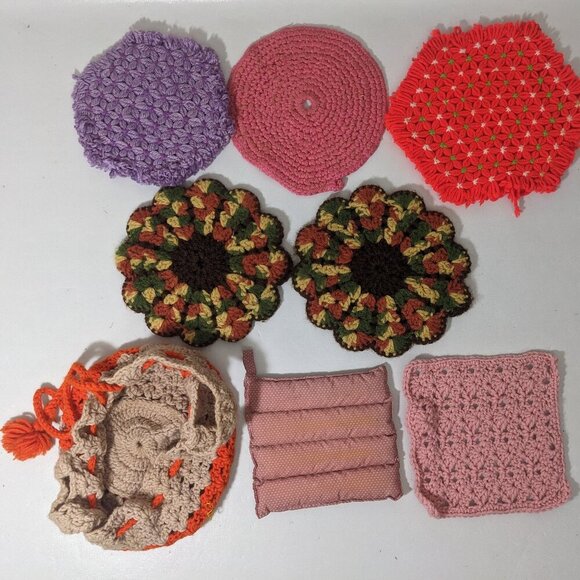 Other - GOOD- Lot of 8 - Handmade Pot Holders Crocheted Assorted Colors